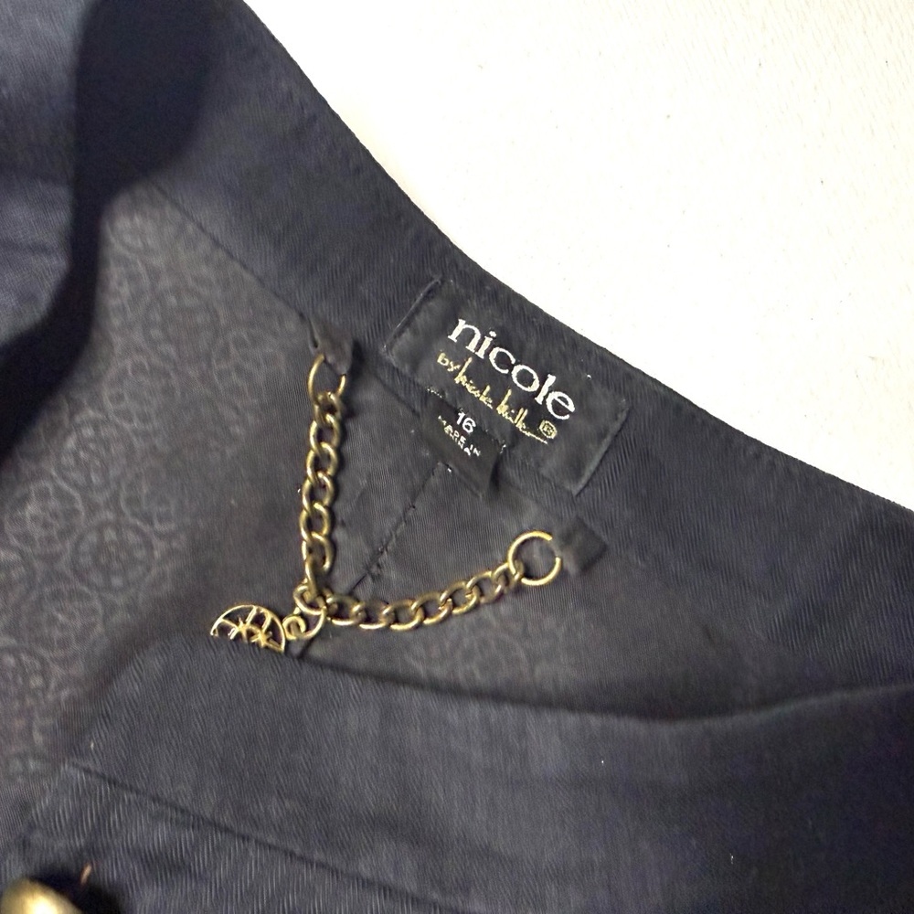 Nicole Miller Military Band Jacket Black Gold Trim Cropped Blazer Size 16 - Picture 4 of 9